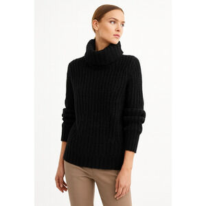 Banana Republic Preppy Merino Wool Alpaca Black Turtle Neck Sweater S Italian